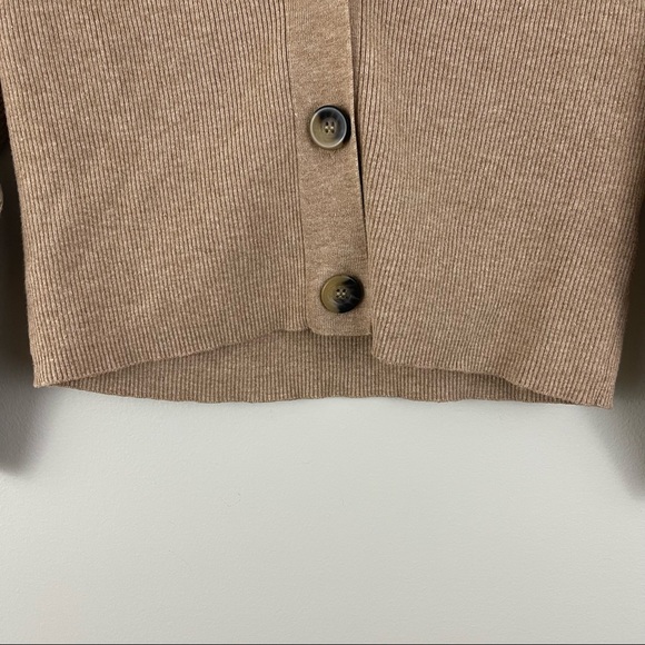 ZARA Caramel Brown Tan Ribbed Button Up V-neck Pullover Cardigan Sweater - Picture 3 of 7